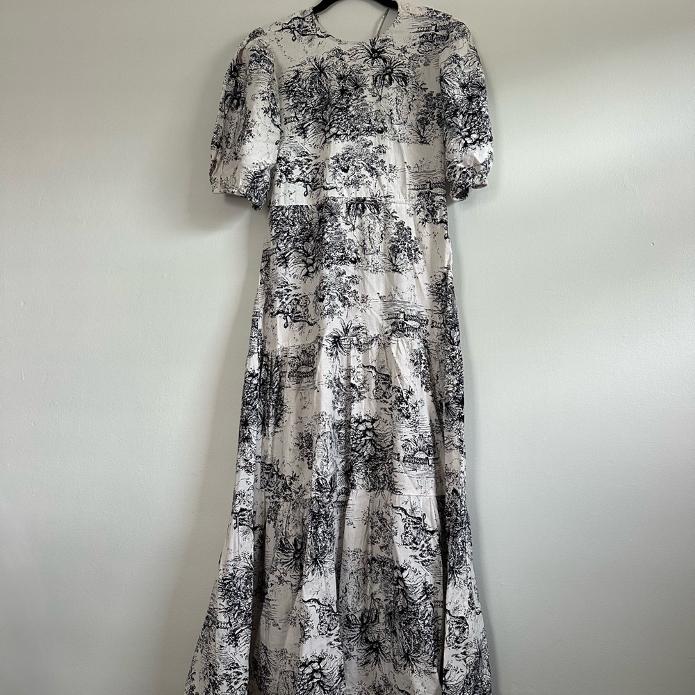 Olivaceous Black and White Puff Sleeve Maxi Gown